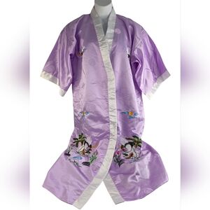 Lavender Satin Japanese Kimono With Embroidered Cranes BM-3303